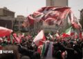 Mourners in Tehran at the funeral of Ayatollah Ali Khamenei