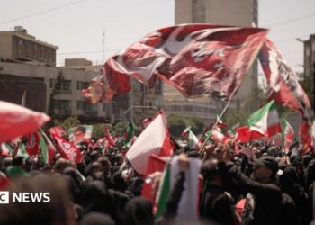 Mourners in Tehran at the funeral of Ayatollah Ali Khamenei