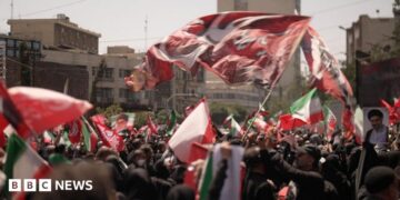 Mourners in Tehran at the funeral of Ayatollah Ali Khamenei