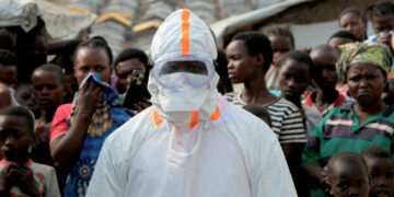 A health worker in personal protective equipment in Congo