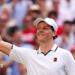 Jannik Sinner celebrates his victory over Novak Djokovic on Centre Court