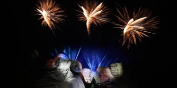 Fireworks explode after President Donald Trump spoke at Mount Rushmore National Memorial, Friday, July 3, 2026, near Keystone, S.D.