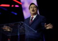 Mike Lindell, business man also known as My Pillow Guy, speaks at an event held by the national conservative political mov...