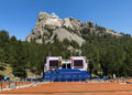 Stage is set up at Mount Rushmore National Memorial, in Keystone