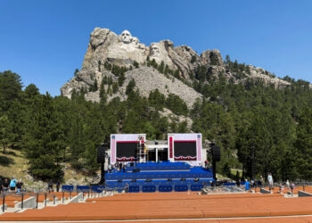 Stage is set up at Mount Rushmore National Memorial, in Keystone