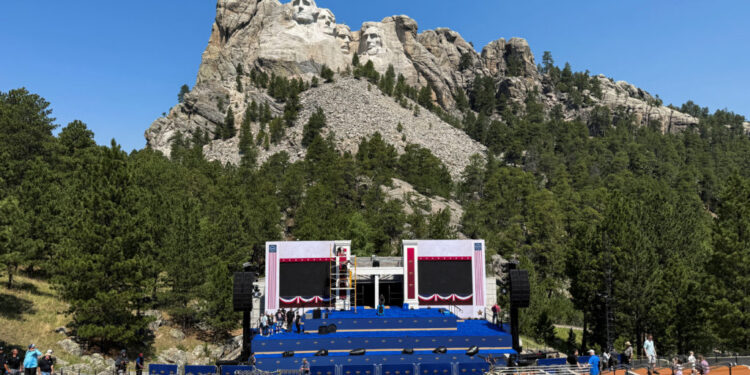 Stage is set up at Mount Rushmore National Memorial, in Keystone