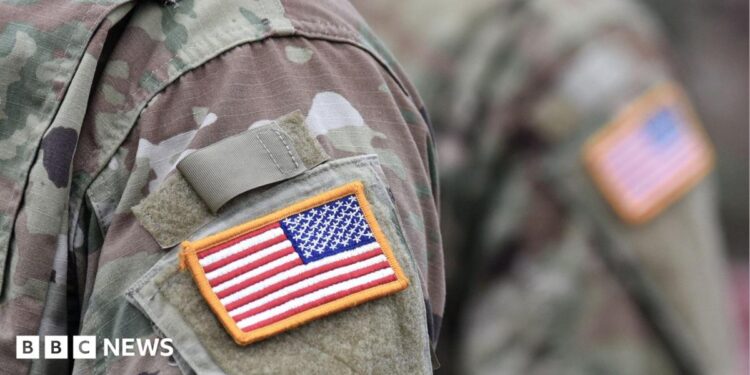 A USA patch flag on the US military uniform