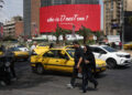A billboard threatening U.S. President Donald Trump on a building in Tehran
