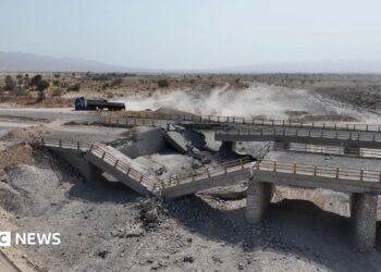 Images shared on Friday showed a damaged bridge in Iran's southern Hormozgan province.