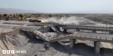 Images shared on Friday showed a damaged bridge in Iran's southern Hormozgan province.