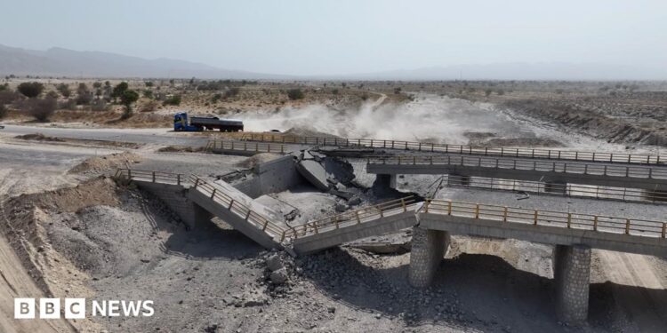 Images shared on Friday showed a damaged bridge in Iran's southern Hormozgan province.