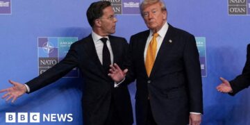 Mark Rutte walking with Donald Trump