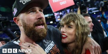 Travis Kelce and Taylor Swift in 2024.