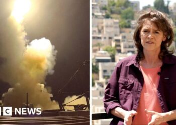 A composite image of a US missile being fired and Barbara Plett Usher