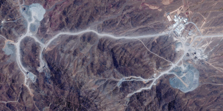 FILE PHOTO: A satellite image of Natanz nuclear facility and Pickaxe Mountain, near Natanz in Iran