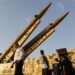 Missile launchers in a square in Iran.