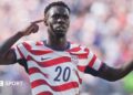 Folarin Balogun of the United States celebrates after scoring a goal