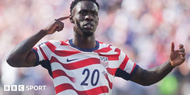 Folarin Balogun of the United States celebrates after scoring a goal
