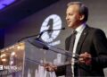 FIDE President Arkady Dvorkovich speaks during the 2022 FIDE Chess Candidates Tournament closing ceremony on July 5, 2022 in Madrid
