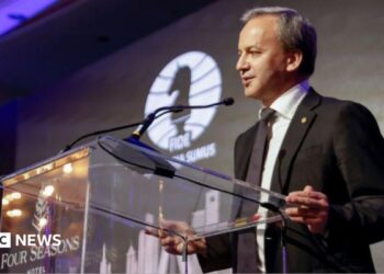 FIDE President Arkady Dvorkovich speaks during the 2022 FIDE Chess Candidates Tournament closing ceremony on July 5, 2022 in Madrid