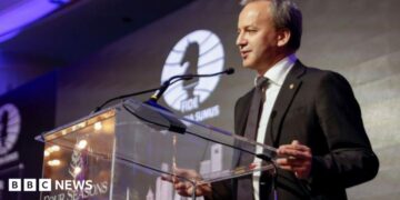 FIDE President Arkady Dvorkovich speaks during the 2022 FIDE Chess Candidates Tournament closing ceremony on July 5, 2022 in Madrid