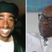 Split screen. Left, Tupac Shakur is seen. Right, Mopreme Shakur is seen.