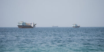Vessels near the Strait of Hormuz, as seen from Musandam