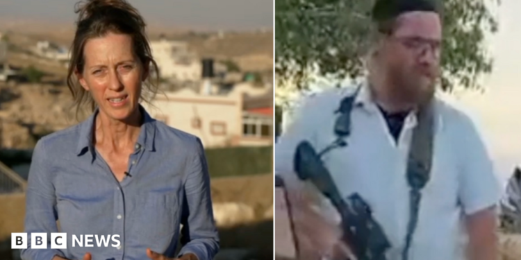 Lucy Williamson (l) and settler with a gun (r)