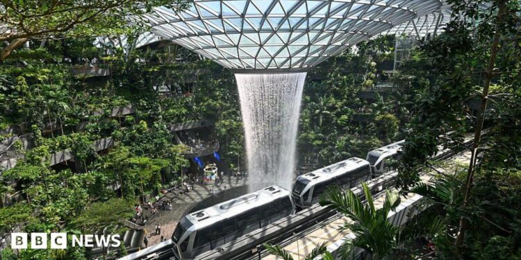 A rain vortex at Singapore's Changi Airport