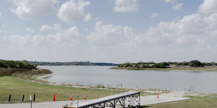 Lake Corpus Christi at 11.8% capacity Oct. 20, 2025. At the time this was the only operational boat ramp out of six in the state park.