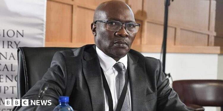 Lt-Gen Dumisani Khumalo is seen testifying at a public inquiry into police corruption