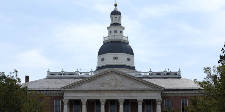 The Maryland State House is seen on August 21, 2023 in Annapolis, Maryland. The Maryland State House is the oldest U.S. St...
