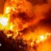 A wooden area is enfulfed in flames during a raging wildfire near the town of Omiš