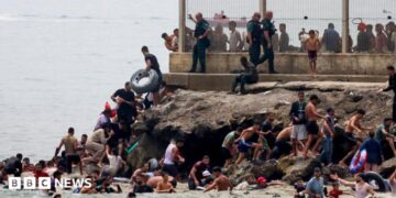migrants swimming into Ceuta