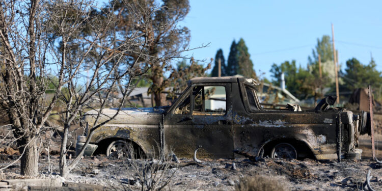 A vehicle that burned at the Hawk Fire in Reno