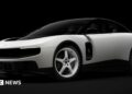 A white, custom version of the electric Ferrari Luce sold during a Sotheby's auction.