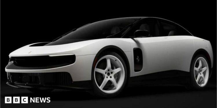 A white, custom version of the electric Ferrari Luce sold during a Sotheby's auction.