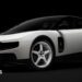A white, custom version of the electric Ferrari Luce sold during a Sotheby's auction.