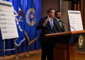 Acting U.S. Attorney General Blanche attends a press conference at the Department of Justice in Washington