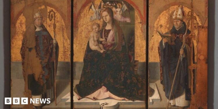 Five of the surviving panels of the San Gregorio Polyptych by Antonello da Messina.