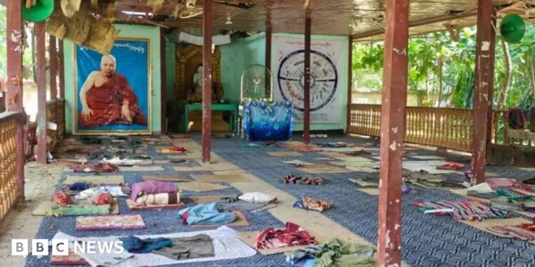 Mats and rugs can be seen on the floor of an open-walled space for meditation