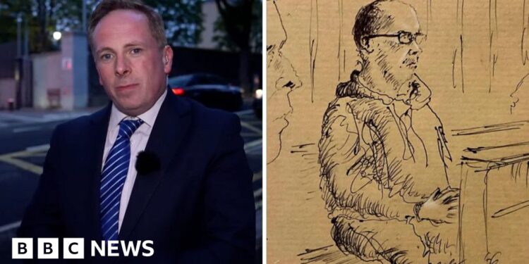 Kinahan court sketch split screen with Chris Page.