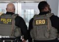 Immigration and Customs Enforcement (ICE) agents patrol Terminal B at LaGuardia Airport on March 23, 2026