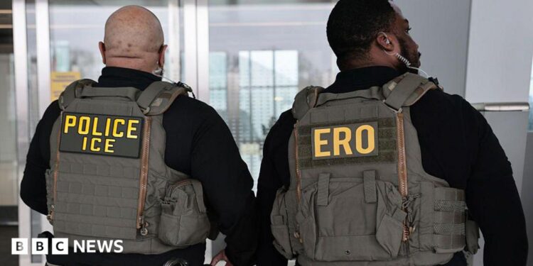 Immigration and Customs Enforcement (ICE) agents patrol Terminal B at LaGuardia Airport on March 23, 2026
