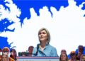 Iceland Prime Minister Kristrun Frostadottir participates in a listening session on the upcoming referendum on August 26, 2026 in Reykjavik, Iceland