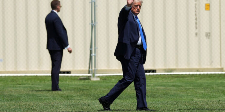 U.S. President Trump boards Marine One at the White House in Washington