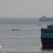 Vessels in the Strait of Hormuz, as seen from Musandam, Oman, August 3, 2026