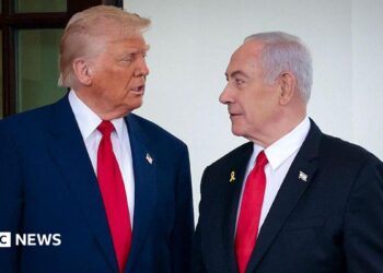 Donald Trump greets Israeli Prime Minister Benjamin Netanyahu as he arrives at the White House.