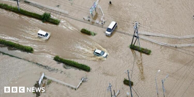 Cars were left abandoned in the streets of Oamishirasato, in Chiba