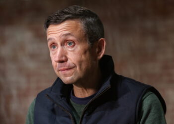 Ken Martin, chair of the DNC, looks on during an interview with Reuters in Trenton, New Jersey